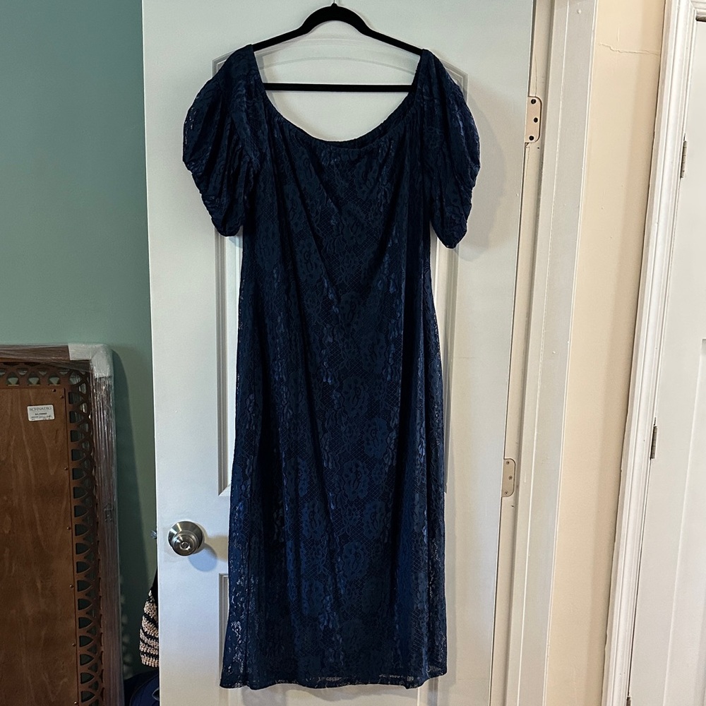 SHEIN Navy Long Sleeve Lace Dress